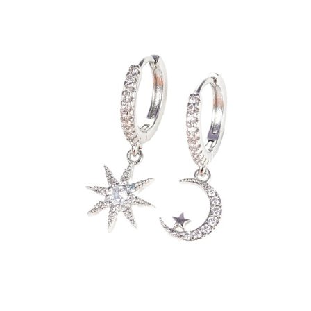 Måne Stjerne Dingle Små Hoop Øreringe Sterling Sølv Runde Dråbe Dinglende Øreringe til Kvinder Piger Gaver