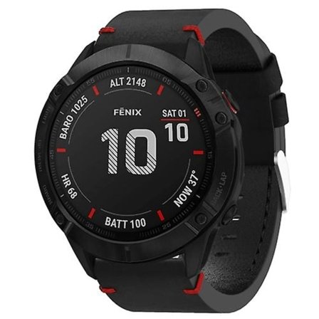 För Garmin Fenix ​​6x Pro 26mm lädersutur stålspänne watch