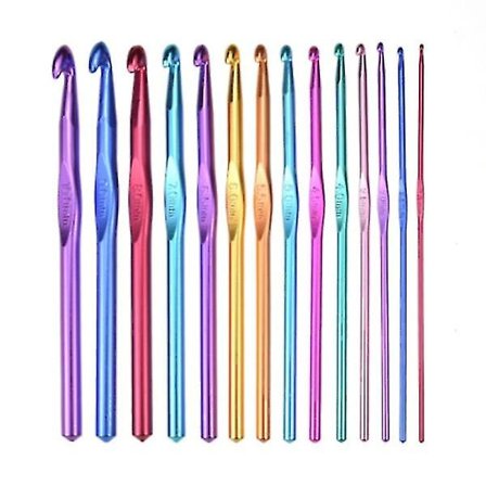 Heklenåler Aluminium 14 stk. i forskjellige farger og størrelser