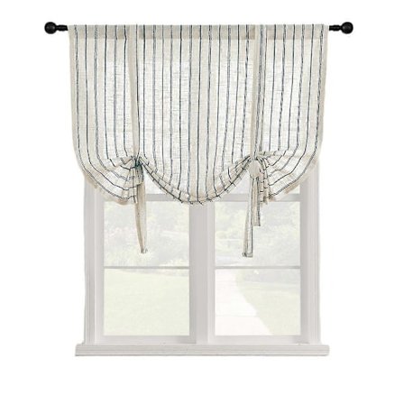 Blå sølv vinduesskærm mørklægningsgardiner køkken snøregardiner lodret stribet trykte linnedgardiner soveværelse snøresolskærm justerbar ballonstang 