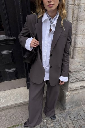 NA-KD Oversized Melange Blazer - Business tøj - Grå - EU 36