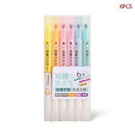 6 stk. viskelær-markeringspenner med dobbel spiss, fargesett for barn, for kortlaging, DIY scrapbooking, planlegger, kalender, dagbok