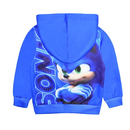 Kids Sonic Print Blue Zip Jacka Hoodie Vinter Ute Kläder Pojkar Flickor