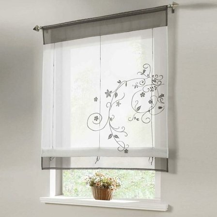 Romantisk gardin med toppflik for kjøkken og balkong (grå, 80X120cm)