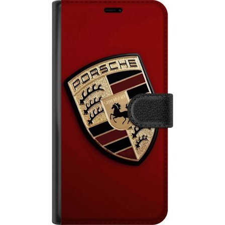 Yhteensopiva Lompakkokotelo Motorola Motorola Edge 50 Fusion Kännykkäkotelo tyylikkäällä Porce-logolla mustavalkoisena