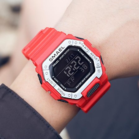 Smael Herre Sportsure Digitalt LED Ur Vandtæt Auto Dato Militær Army Grøn Firkantede Armbåndsure 8059 Gummirem