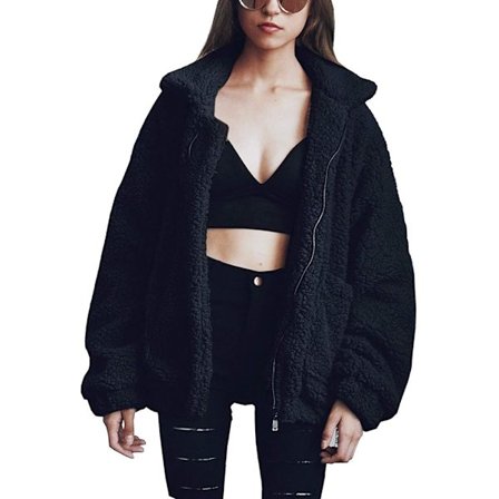 Kort fleece cardigan för kvinnor Långärmad med fickor