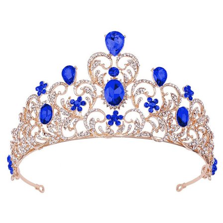 Safir Bryllupstiaras for Brud, Prinsessekrone Voksen Rhinestone Hårbøyle, Brudehårtilbehør for Kvinner, Gull Hodeplagg