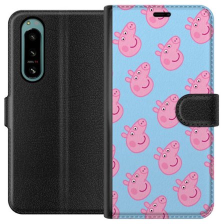 Kompatibel Tegnebogsetui til Sony Xperia 5 IV Peppa Pig baby figur i pastelfarver, sød tegnet børneillustration med blød minimalistisk stil