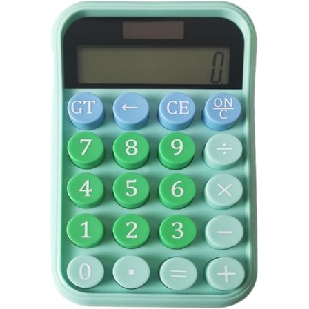 Calculator with Round Buttons, Mechanical Keyboard with 12-Digit Display, Calculator for Students and Professionals, Green