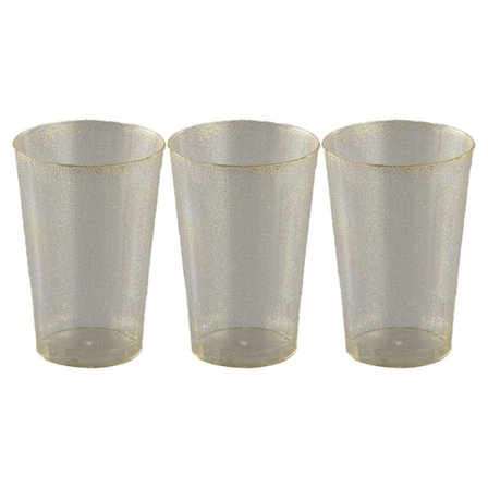 50 kpl kovia muovimukeja kultaglitterillä, 285 ml / 10 oz Uudelleenkäytettävät cocktail-lasit syntymäpäiville, häihin, ristiäisiin, jouluun Tyylikkäät