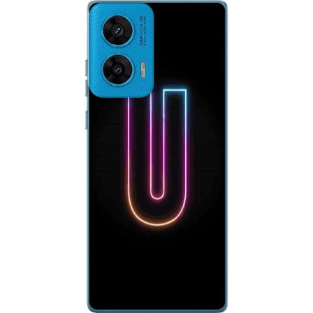 Kompatibel Mobilcover til Motorola Motorola G96 Minimalistisk neonbogstav U i farverig lyseffekt mod sort baggrund