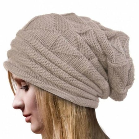 Dame og Herre Vinter Hæklet Slouch Hat Uld Strikket Beanie Baggy (Beige)
