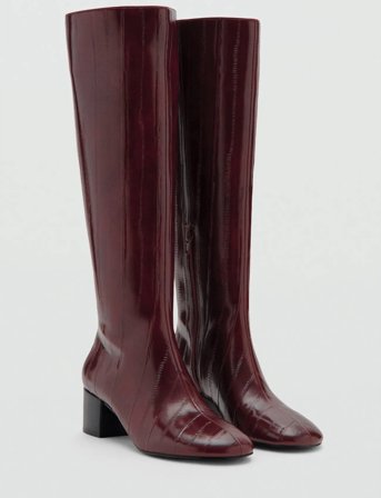 Mango Textured Heeled Boots - Burgundy - 40