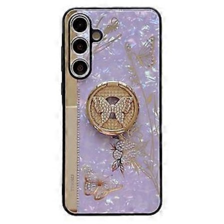 Skal till Samsung Galaxy A35 5G Strassdekoration Ställ TPU+PC Fjäril Blommigt Telefonskydd (Stil C)