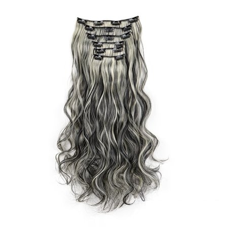 16 Clips Lockiga Hårförlängningar 6 st Grå