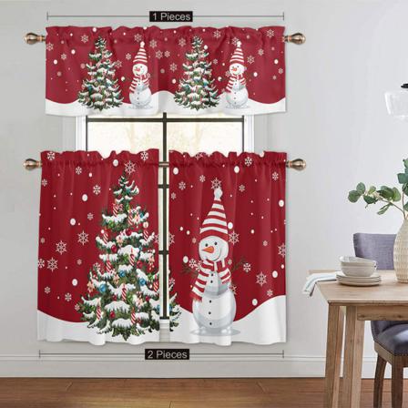 1/2 St Stång Pocket Blackout Snögubbe Print Jul Halv Gardin