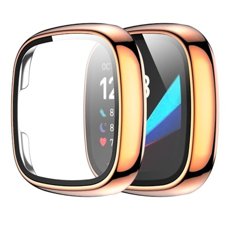 Fitbit Sense / Versa 3 electroplating cover with tempered glass - Rose Gold