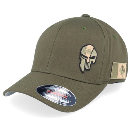 Army Head - Grön flexfit Keps - Canada Army Skull Olive Wooly Combed Flexfit @ Hatstore