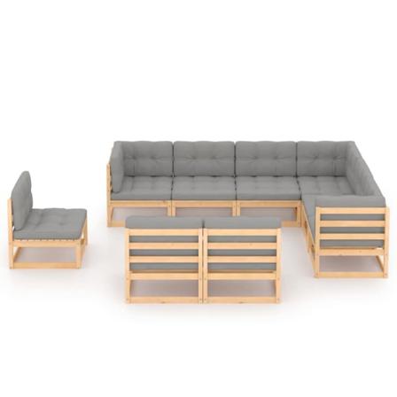 Vidaxl Loungegrupp Med Dynor 9 Delar Massiv Furu Grå