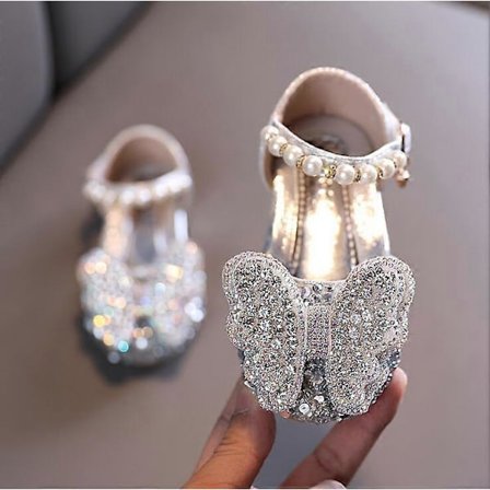 Sommar Flickor Sandaler Mode Paljetter Strass Rosett Flickor Prinsessskor Baby Flick Skor Platt Klack Sandaler Storlek 21-35
