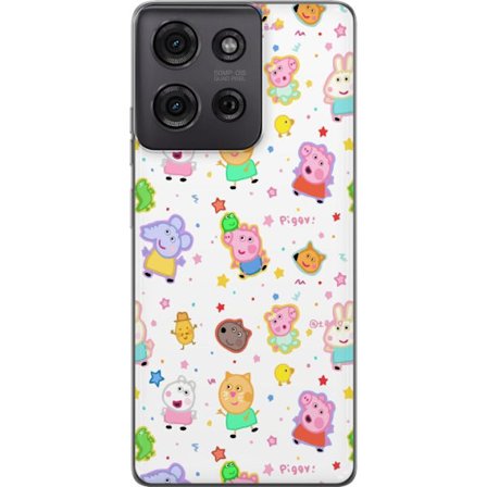 Kompatibelt Mobildeksel til Motorola Moto G75 Fargerike tegneserie dyrekarakterer i en leken stil med stjerner og prikker på en lys bakgrunn