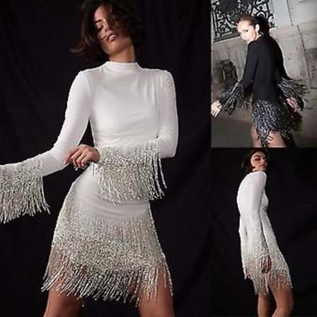 Dame Rund Hals Langærmet Midi Kjole (M Hvid)