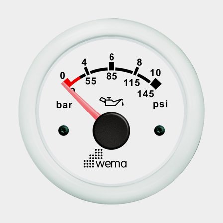 Oil pressure gauge 10 bar, white