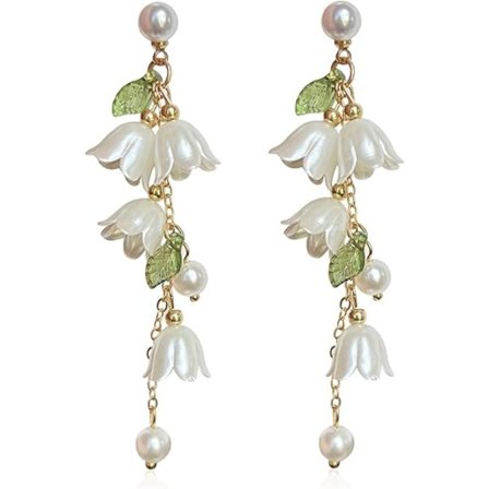 Dingle Blomst Blad Ørering Hvid Fe Blomst Sommer Dinglende Lange Kvast Øreringe Liljekonval Øreringe Smykker