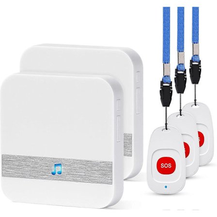 Vårdgivare Personsökare Senior Hem Personligt Hemliv Trådlös Ringknapp, Räckvidd 80 m, 60 Ringsignaler (3 Ringknappar, 2 Mottagare)