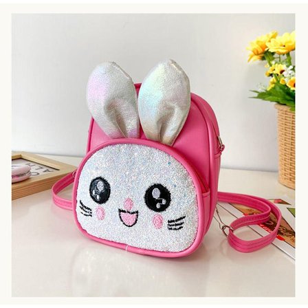 Studenter Skole Taske Børns Taske PU Fashion Pige Rygsæk Pailletter Kaninører En Skulder Messenger Taske Flow Rygsæk - Pink Pink