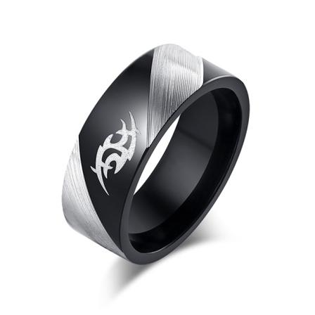 Rostfritt Stål Ring Svart Symbol 19