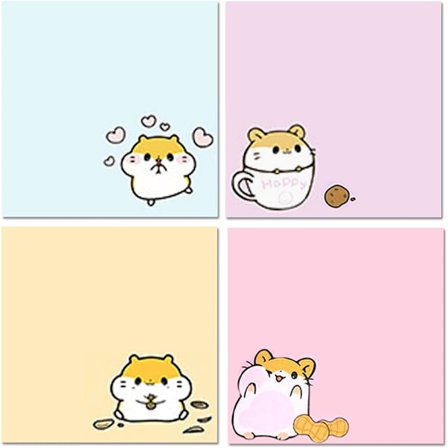 Klisterlappar, Hamster Självhäftande Anteckningsblock 4-pack, 8 x 8 cm Söta Klisterlappar för Skola, Kontor & Plannerälskare