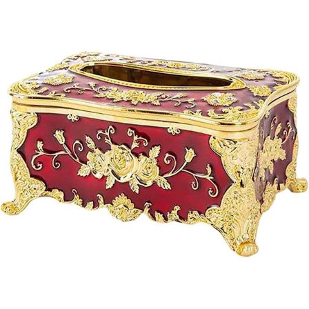 Luksuriøs papirhåndklædeholder servietopbevaringsboks bil servietboks servietholder til, rød guld (18x12x9,5CM)