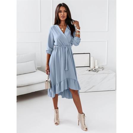 Kvinnor Casual Enfärgad Volang Elegant Klänning Höst Långärmad