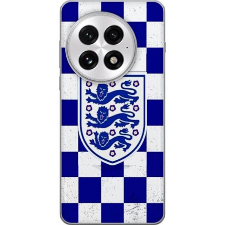 Kompatibel Mobilcover til OnePlus OnePlus 13 Grafisk skakternet mønster i blåt og hvidt med et klassisk heraldisk emblem, retro-inspireret sport- og