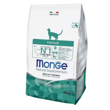 Monge Ricco Di Pollo Hairball Cibo Secco Gatti Adulti Sacco 400g
