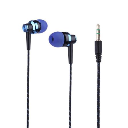 Langalliset kuulokkeet mikrofonilla, melua eristävät nappikuulokkeet, sininen