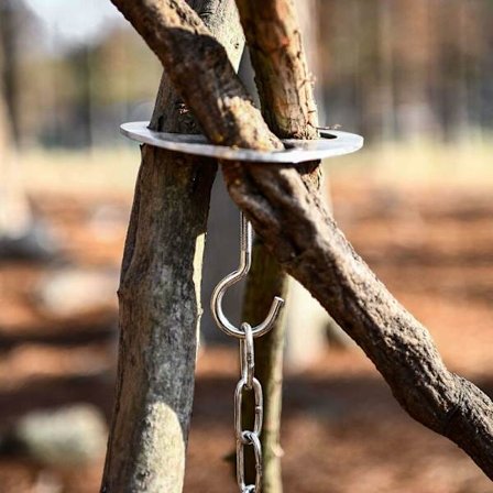 Camping Tripod Board - Forvandl grene til et bål tripod, rustfrit stål bålplade med justerbar kæde til ophængning af køkkenredskaber