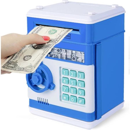 Sparegris til børn 3-12 år, Elektronisk spareboks sikker sparegris til piger og drenge, Adgangskode sikker sparebøsse til piger og børn, blå
