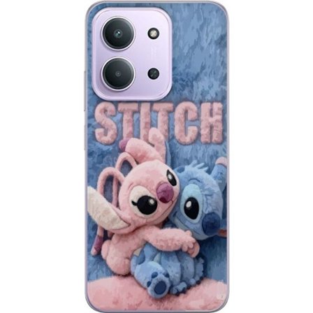 Kompatibelt Mobilskal till Xiaomi Xiaomi Redmi 15C Söta fluffiga Stitch och Angel kramas på ett mjukt pälsigt underlag med pastellfärger som skapa