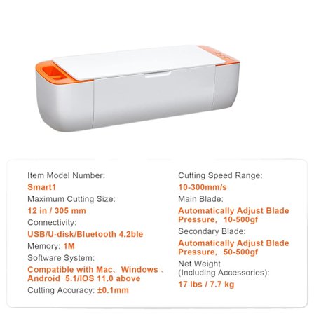 Vinylskärare, USB/Bluetooth-anslutning, 10-300 mm/s skärhastighet, 12 tum skärstorlek,Vit Orange