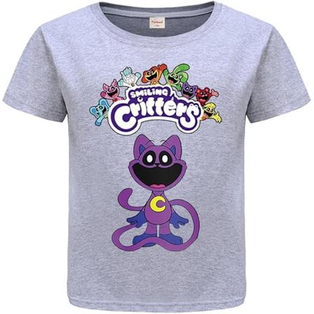 Smilende Critters T-skjorte for barn Sommer bomullstopp Tee (grå) (120 cm høy)