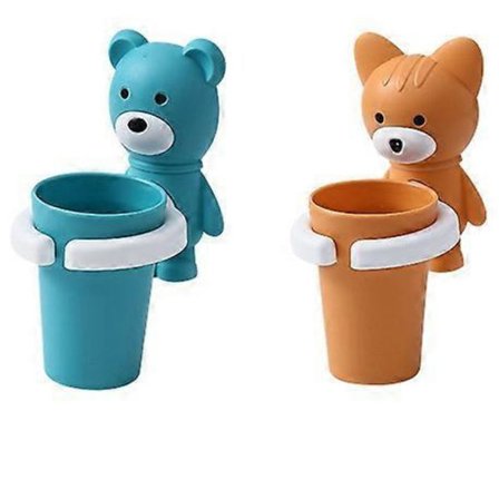 2-pak tegneserie tandbørsteholder, tandbørstekop til børn, opbevaringsstativ med sugekop, fast tandbørsteholder, vægmontering