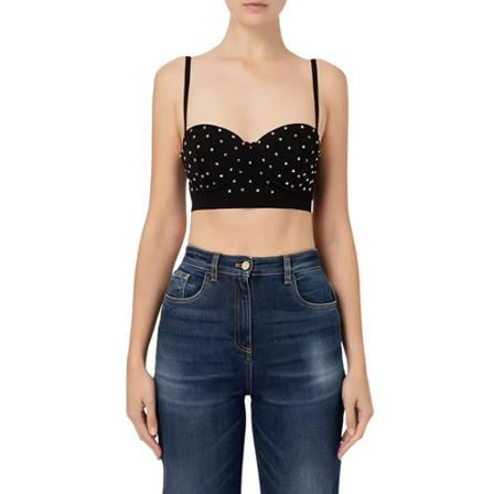 Elisabetta Franchi, Sleeveless Tops Zwart, Dames, Maat:S,Polyamide