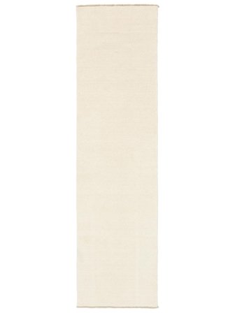 Handloom Fringes 80X300 Mały Biel Kości Słoniowej Jednobarwny Chodnik Dywan Wełniany