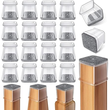 24 stk. Stolebensgulvbeskyttere Firkantede, Silikone Filt Møbelbensbeskyttere Hætter Beskyttelse til Hårde Gulve (Passer: 26-38mm)