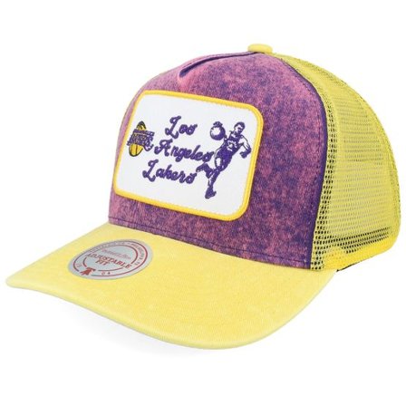 Mitchell & Ness - NBA Lila adjustable Keps - Los Angeles Lakers Hometown Purple/Yellow A-Frame Trucker @ Hatstore