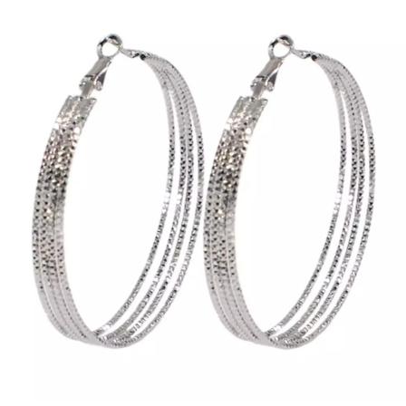 Stora 4-radiga Mönstrade Hoop Silver Örhängen - 6 Cm Silver