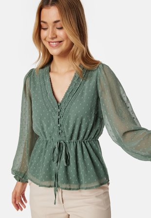 BUBBLEROOM Rita Dobby Dot Blouse Dusty green Klær